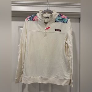 Vineyard Vines White Quarter-zip with Floral Shoulder Accents